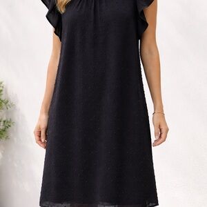 Cotton Bleu Black Swiss Dot Dress Size XL Flutter Sleeve Knee Length Dress